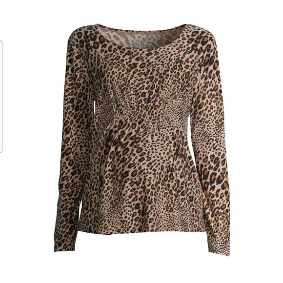 Maternity T-shirt Top Smocked Long Sleeve Animal Large - Picture 5 of 9